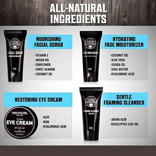 Viking Revolution Men's Facial Skin Care Kit - Includes Rejuvenating Face Moisturizer, Microdermabrasion Facial Scrub, Foaming Cleanser (5oz Each) and Eye Cream (1oz)