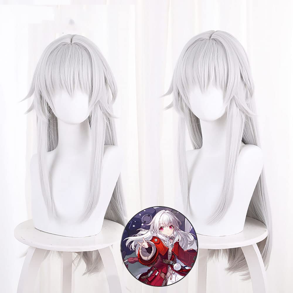 XiongXiongLe Long Straight White Wig for Women Cosplay Clara Heat Resistant Synthetic Hair Replacement Wig Girls Cos Honkai Star Rail Party Halloween Christmas(Clara)