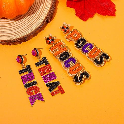 Halloween Earrings Set Beaded Boo Ghost Dangle Earrings for Women Spooky Skeleton Earrings Halloween Costumes Party Jewelry Gifts (2 Pairs Letter)