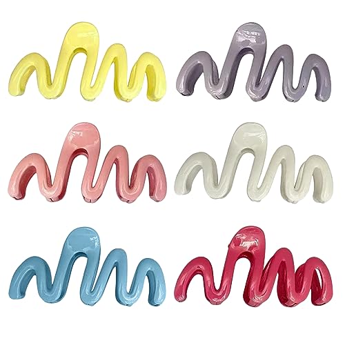 Souarts 6PCS Cream Color Series Hair Clips for Women & Girls, 4.3 Inch Hair Claw Clips Strong Hold, Hair Clips for Women Straight, Curly & Wavy Hair