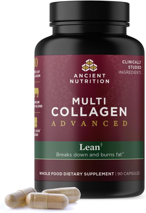 Ancient Nutrition Multi Collagen - Advanced Lean Formula with Probiotics for Healthy Weight Loss | 90 Count
