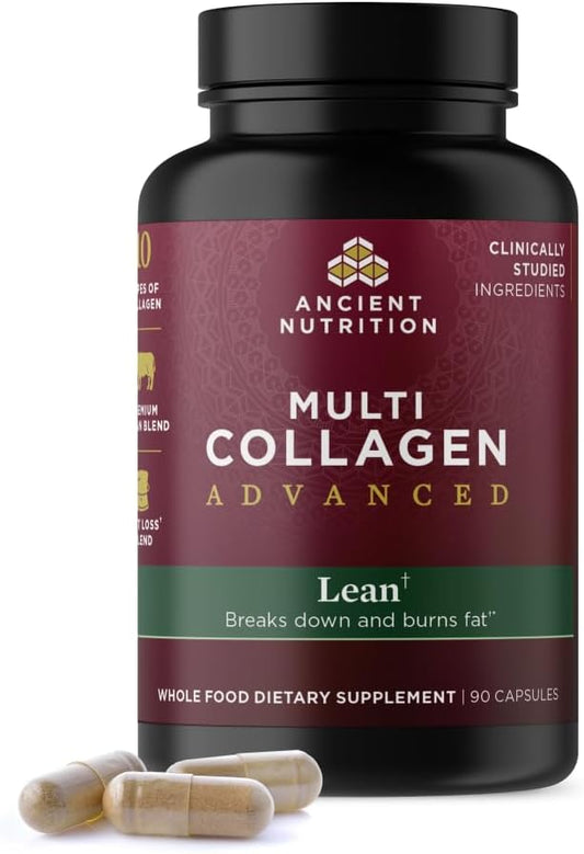 Ancient Nutrition Multi Collagen - Advanced Lean Formula with Probiotics for Healthy Weight Loss | 90 Count