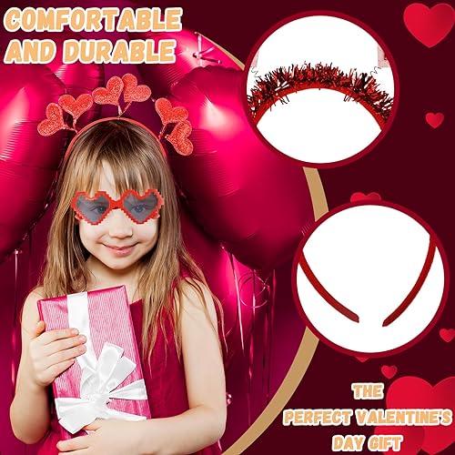 6 Pcs Valentines Day Heart Headbands Cupid Headband Cupid Glitter Red Heart Hair Hoop Headwear Headdress Hair Accessories