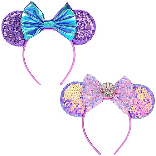 TUTKIMUS Mouse Ears for Women Girls, Classic Sequin Headbands Suitable Amusement Park Trips Cosplay Costume Princess Decoration Party Favors Gift