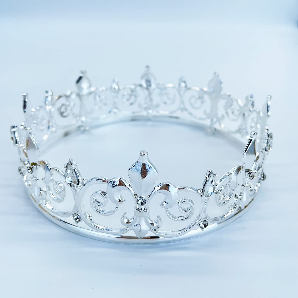 Royal Full King Crown Metal Crowns And Tiaras For Men Cosplay Prom Party Decorations Crown Headpieces Accessories (Silver)