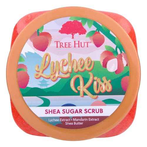 Tree Hut Lychee Kiss Shea Sugar Scrub, Exfoliating, Hydrating & Moisturizing Body Scrub with Shea Butter & Nourishing Essential Oils, Smooth & Soften Skin, 18 oz