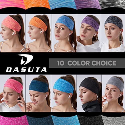 DASUTA Workout Headbands for Women Sports Sweatbands Yoga Hairbands for Fitness Elastic Athletic Non Slip Wicking Headscarf for Men Womens and Girls 10 PCS