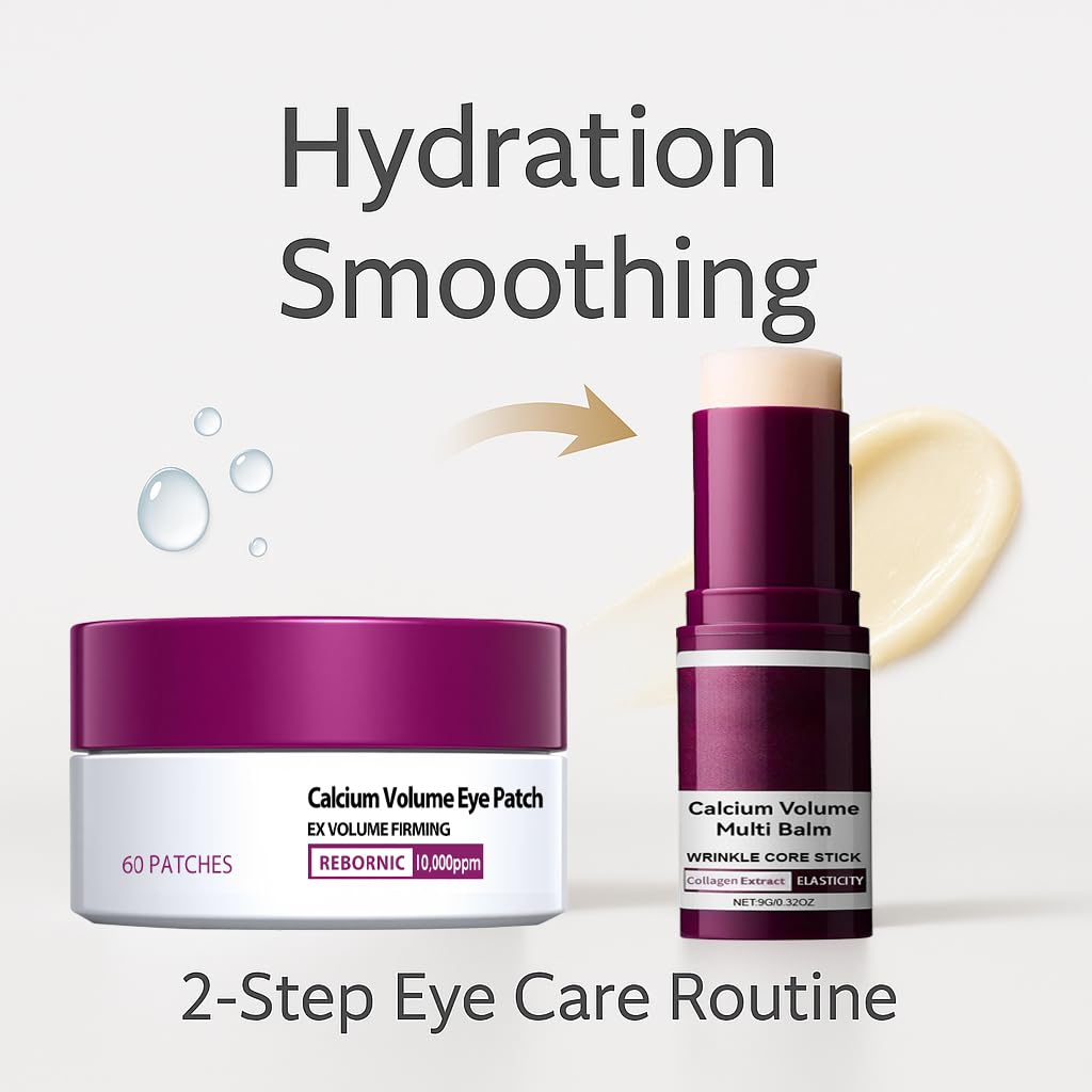 Skiennix Eye Care Duo - Calcium Multi Balm Stick & Hydrogel Under Eye Patches | Hydrating, Smoothing Treatment, 60ea