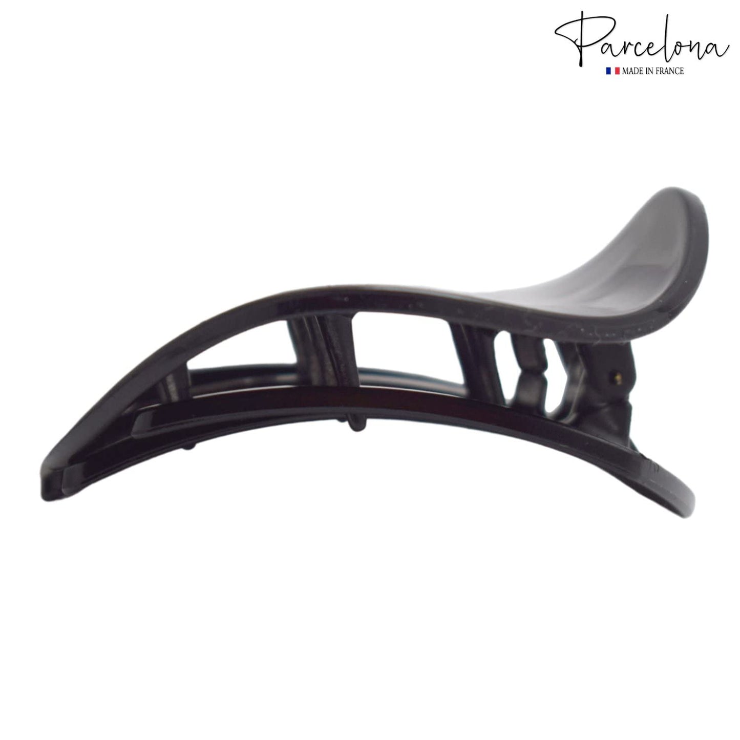 Parcelona France Onde Glossy Black Celluloid Side Slide In Secure Grip Hair Updo Hinge Duck Hair Claw -2 3/4 Inch (Black)