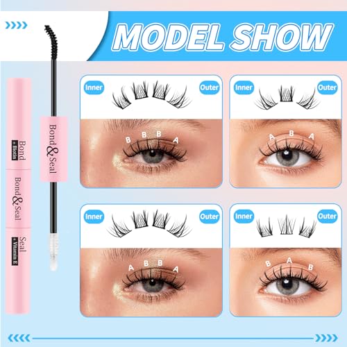 QUEWEL DIY Lash Extension Kit, Lash Clusters 80 Pcs, Lash Bond and Seal Glue Long-lasting and Waterproof with Cluster Lashes Applicator Tool for DIY Eyelashes Extensions (QD03-MIX10-14)