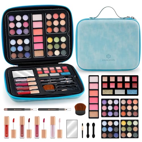 Color Nymph Makeup Palettes Makeup kits for Girls Any Ages, Teens Makeup Pallet for Beginner with Reusable Handbag, Eyeshadow Palette with Blushes Bronzer Highlighter Lipgloss Lip Oil Brushes Mirror