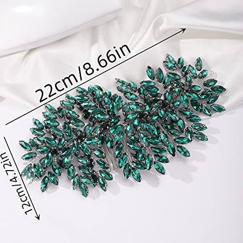 Teyglen Large Full Rhinestones Flower Bride Wedding Hair Comb Headband Luxurious Hair Accessories Dainty Crystals Bridal Side Hair Combs for Women Bride Girls (AB Color)