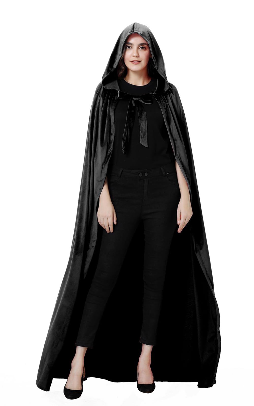 yolsun Unisex Adult Deluxe Wool-Blend Hooded Cloak Dutch Velvet Cape for Halloween Cosplay Costumes(Black,59'')