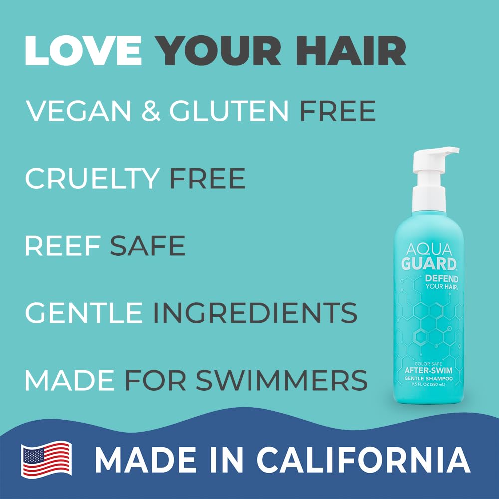 AquaGuard Gentle Clarifying Shampoo - Defeat Chlorine and Enjoy the Pool - No More Pool Hair Smell - Paraben and Gluten Free, Vegan, Color Safe, Leaping Bunny Certified (One Bottle)