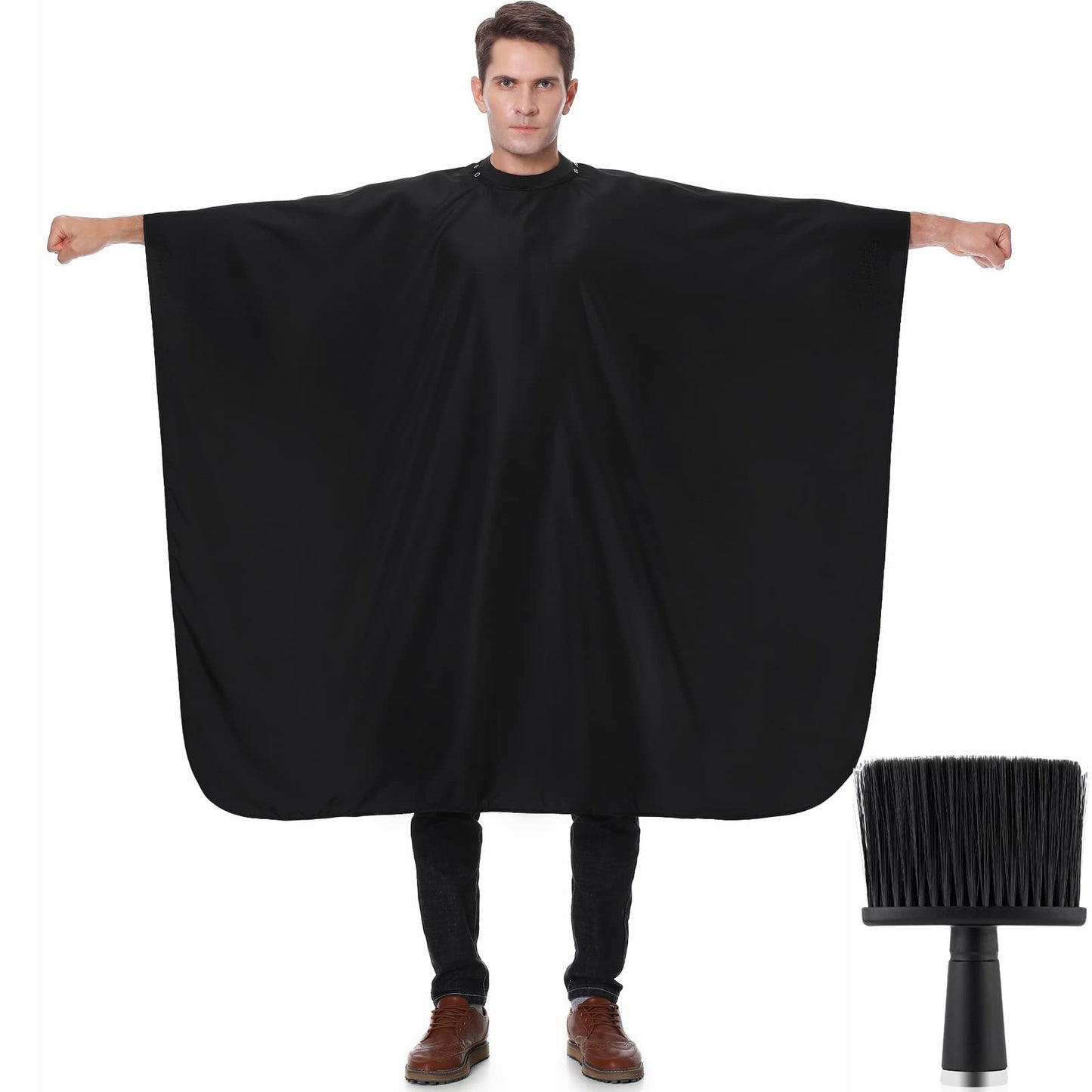 TILYIALA Barber Cape with Neck Duster Brush - Professional Hair Cutting Cape,Hair Stylist Cape for Men Women Kids, Hair Dye Shampoo Salon Capes (Black)