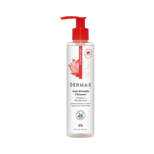 Derma E Anti-Wrinkle Cleanser - Gentle Exfoliating Face Wash with Glycolic Acid & Vitamin A | 6 oz