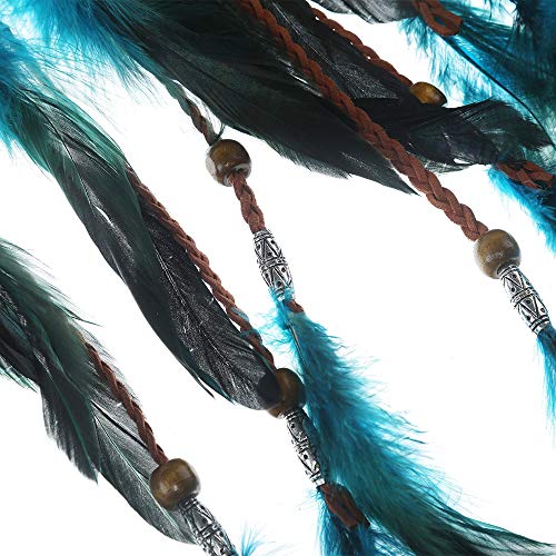 AWAYTR Boho Headdress Feather Headband Accessories Feather Elastic Gypsy Festival Headband Indian Fancy Headpieces 1970s (Blue)