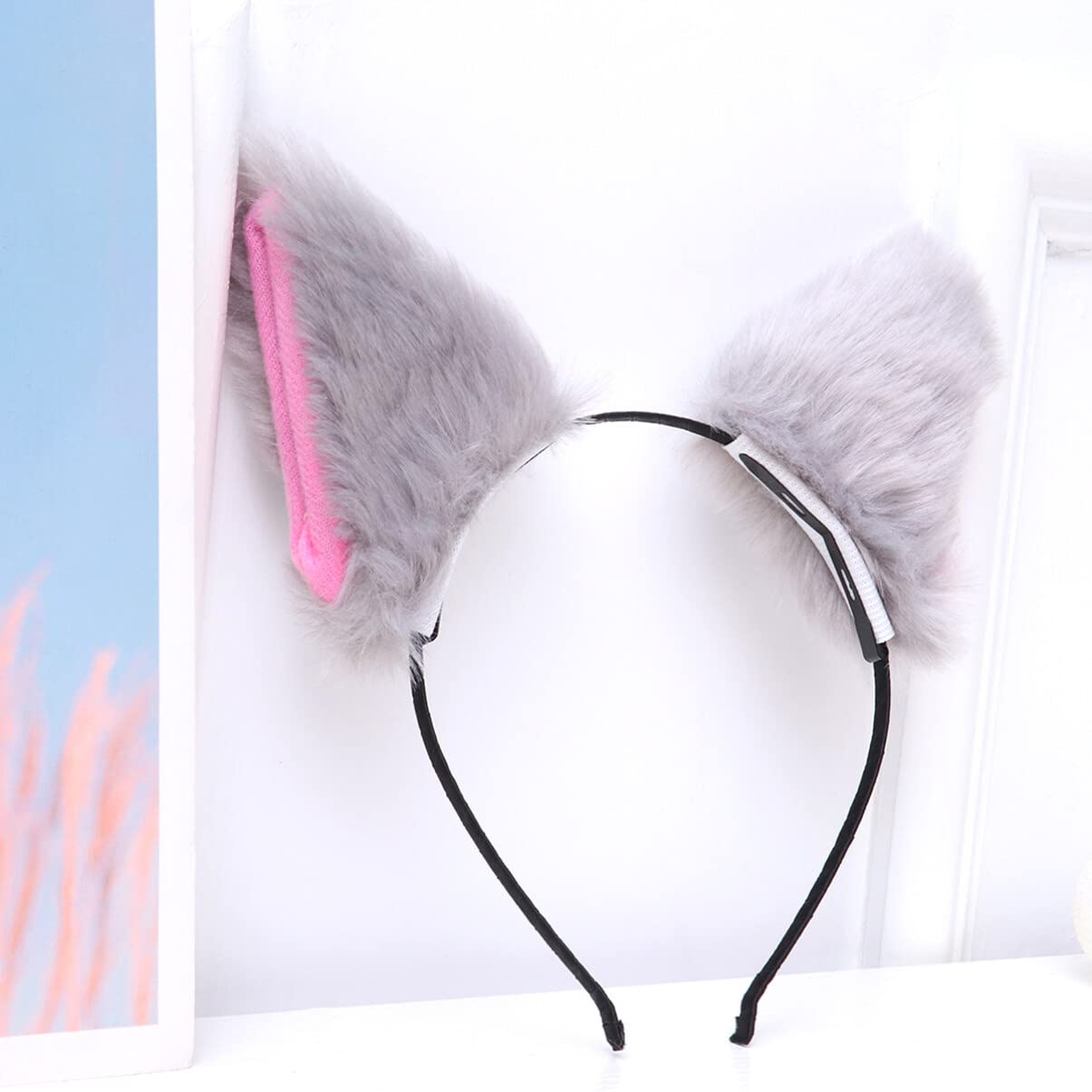 PartyKindom Cat Headbands Cute Accessories Headwear Ear Animal Girls Headdress Fur Head Band Prom Headband Animals Child Goth White Cartoon Adult Furry Grey Outfits Cosplay Hoop Dress