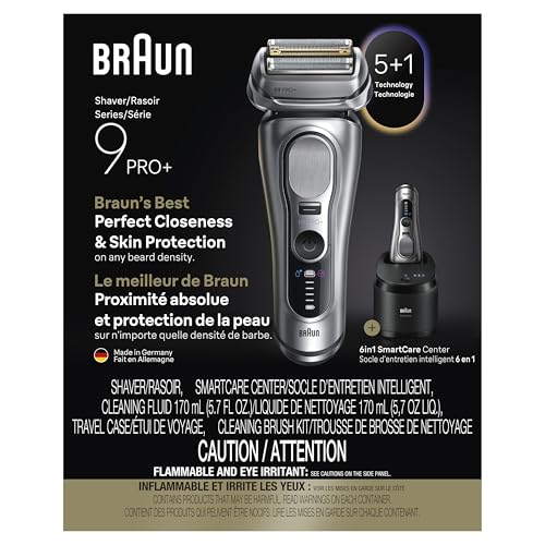Braun Electric Razor for Men Series 9 PRO+ Electric Foil Shaver with Precision Trimmer and 6in1 SmartCare Center, Silver, 9667cc