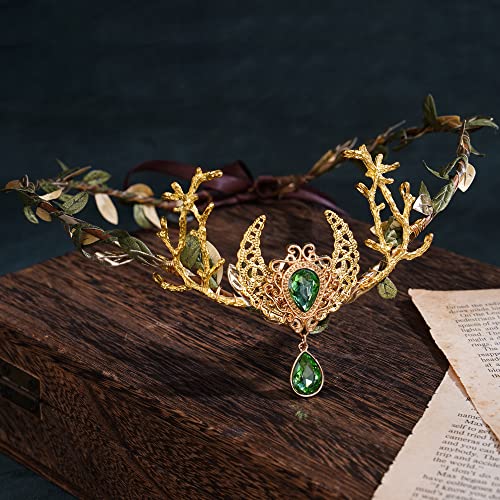 MOSTORY Handmade Moon Elf Crown - Fairy Flower Headpiece Woodland Crown Elven Circlet for Women Girls Renaissance Halloween Cosplay Photo Shoot