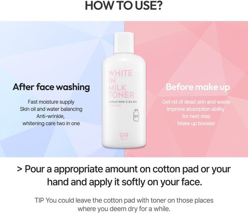 G9SKIN White In Milk Toner - Hydrating & Brightening Facial Toner with Milk Protein | 300ml / 10.14 Fl.Oz