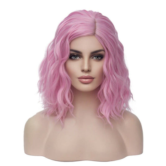 MAGQOO Pink Wig for Women Short Pink Wig Pink Bob Wig Short Curly Wavy Pink Hair Wigs Synthetic Halloween Cosplay Costume Party Wigs