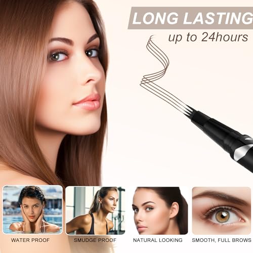 LAVONE Eyebrow Pen,2-IN-1 Dual-ended Waterproof Eyebrow Pencil,with 4 Tip Microblading Eyebrow Pen and Ultra-Precise Brow Pencil,Dual-ended Eyebrow Brush,Eyebrows Makeup for Natural Looking-Dark Brown