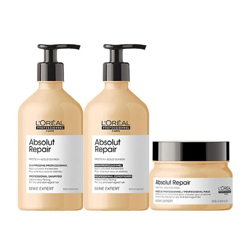L'Oréal Professionnel Paris Absolut Repair Hair Set - Protein Treatment for Dry, Damaged Hair | Shampoo, Conditioner & Mask