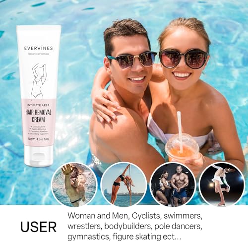 Evervines hair removal cream for women: whole body intimate bikini line face leg underarm area depilatory - home travel use with scraper (4.2oz).