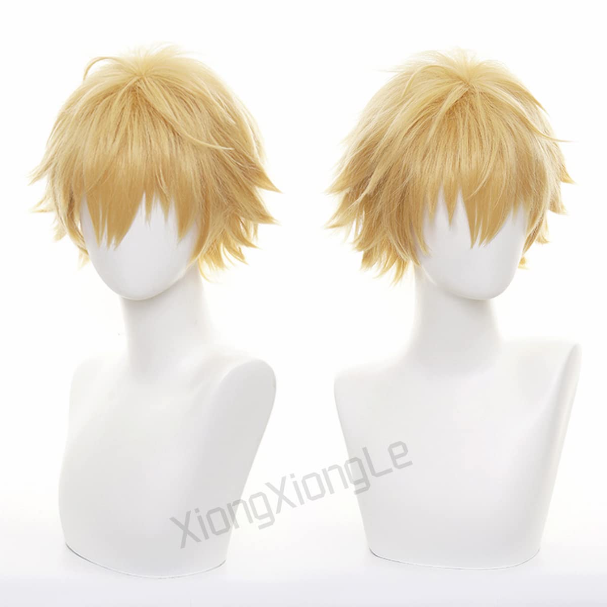 XiongXiongLe Cosplay Wig Anime Chainsaw Man Denji Cos Role Playing Short Yellow Heat Resistant Fiber Synthetic Costume Hair with Cap Wig for Party Halloween(Denji)