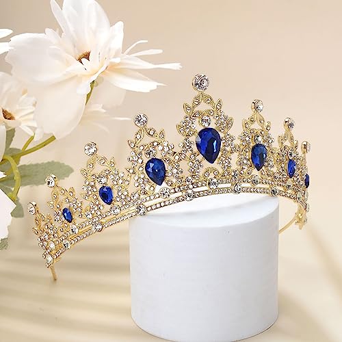 S SNUOY Crystal Tiaras and Crowns for Women Royal Blue Headband Princess Crowns for Birthday Wedding Prom Pageant Party Hat