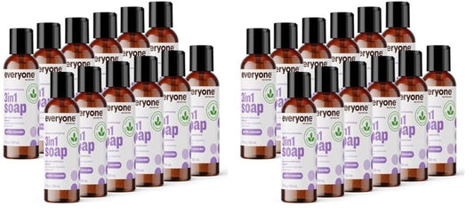 Everyone 3-in-1 Soap Body Wash, Bubble Bath, Shampoo, Travel Size, 2 Ounce (Pack of 24), Vanilla and Lavender, Coconut Cleanser with Plant Extracts and Pure Essential Oils