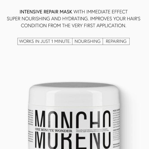 MONCHO MORENO One Minute Wonder - Professional Repairing Hair Mask in 1 minute, Deep Moisturizing & Nourishing Treatment with Nutritive Oils for Fine and Dry Hair (8.45 Fl Oz)