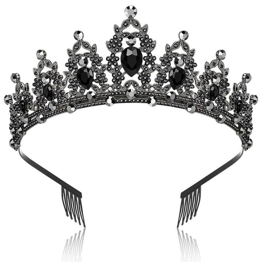 Makone Queen Crown and Tiara Princess Crown with Combs for Women and Girls Black Crystal Headbands for Bridal, Gothic Costumes for Prom Halloween Accessories Wedding Birthday Party(Black)