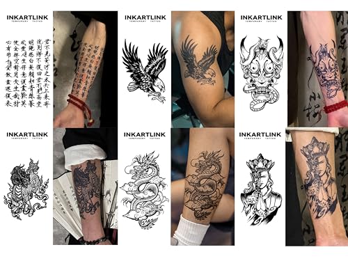 INKARTLINK Tattoo Tech, 4 Sheets Semi Permanent Tattoo, Adult Art Design Temporary Tattoos, Lasts 1-2 Weeks, Waterproof, Realistic Look, No Adhesive, No Reflection (Compass Design)