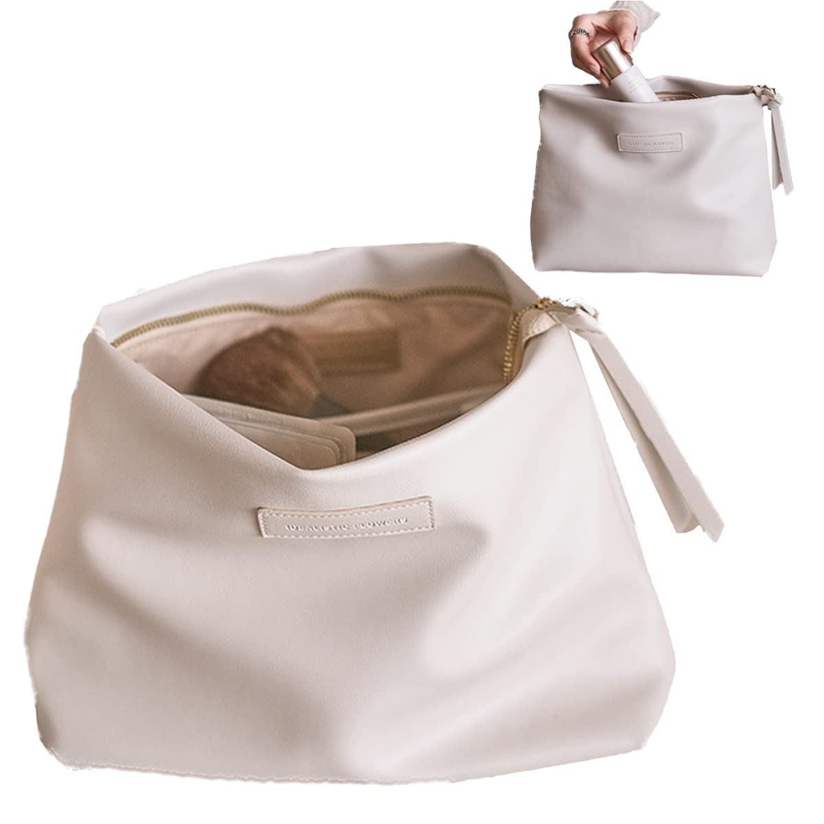 cirea Creamy Puffer Large Capacity Travel Cosmetic Bag for Women Skincare Care with Compartments White Makeup Bag (Egg White)