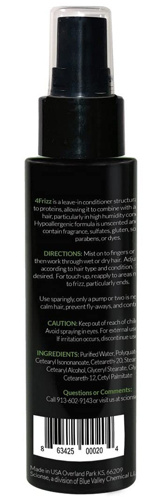 4Frizz Hypoallergenic Frizz Control Mist - Fragrance-Free Formula for Smooth Hair