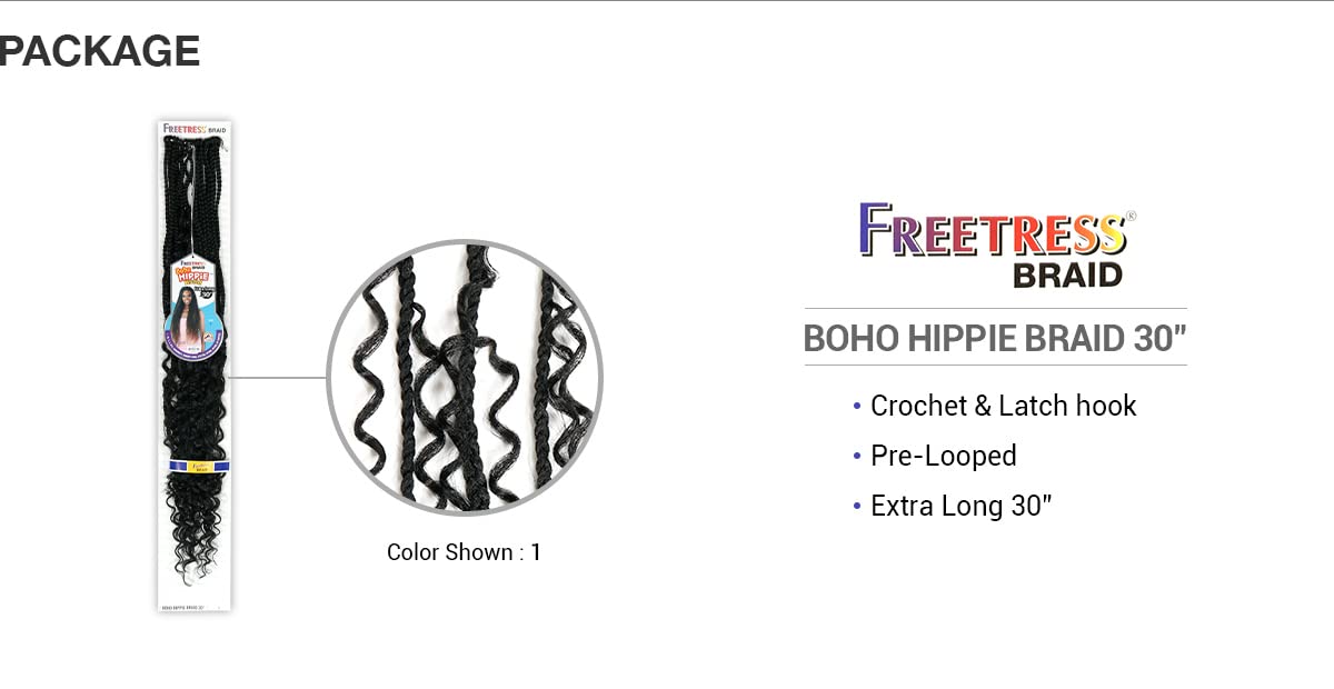 FreeTress Synthetic Hair Crochet Braids Boho Hippie Braid 30" (1-pack, 1B)