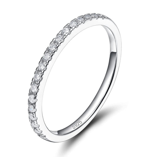 EAMTI 2mm 925 Sterling Silver Wedding Band Cubic Zirconia Half Eternity Stackable Engagement Ring Size 3-13