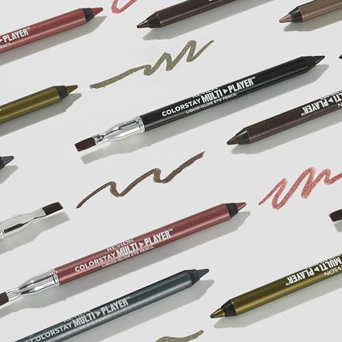 REVLON ColorStay Multiplayer Liquid-Glide Eye Pencil, Multi-Use Eye Makeup With Blending Brush, Blends Then Sets, Creamy Texture, Waterproof, Smudge-proof, Longwearing, 406 Queen of Hearts, 0.03 oz