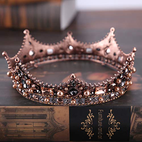 King Crystal Wedding Tiara Vintage Rhinestone Crown Hair Bands For Men Birthday Prom Pageant Hair Accessories (Bronze)