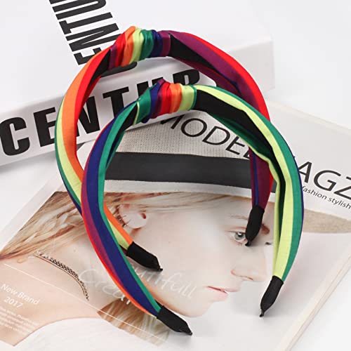 Ardorchid Rainbow Headbands Colorful Stripes Stretchy Elastic Pride Headband for Women Girls Non Slip Knotted Hair Hoop Hair Accessories