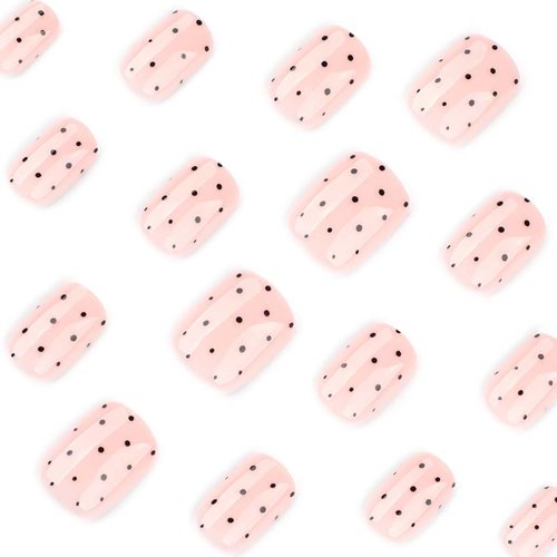Foccna Extra Short Press on Nails Square Fake Nails Polka Dots Glossy Short Round Nails, Salon Quality Artificial Nails for Women 24pcs