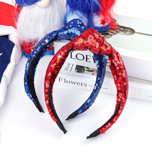 Lanmerry Valentine's Day Headband for Women Girls Glitter Sequins Sparkly Knotted Red Pink Heart Headbands Wide Hair Bands Hair Hoop Glitter Hairbands for Girls 2Pcs