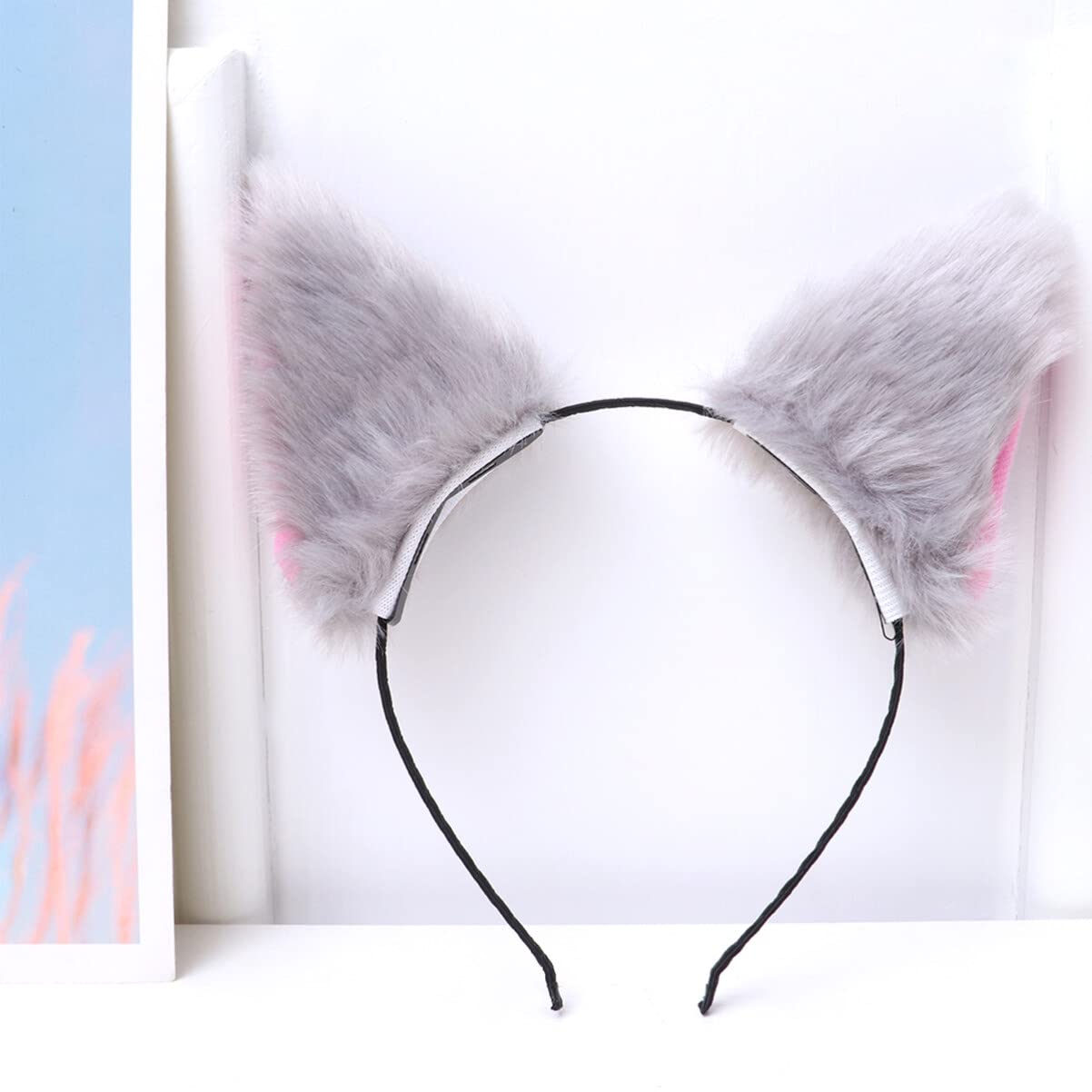 PartyKindom Cat Headbands Cute Accessories Headwear Ear Animal Girls Headdress Fur Head Band Prom Headband Animals Child Goth White Cartoon Adult Furry Grey Outfits Cosplay Hoop Dress