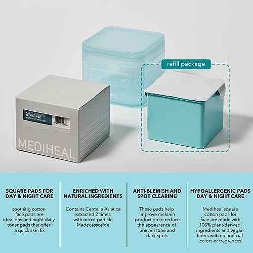(Only Refill) Mediheal Madecassoside Blemish Pad (100 ) - Cotton Facial Toner Pads for Anti Blemish to Improved Uneven Skin Tone - Vegan Gauze