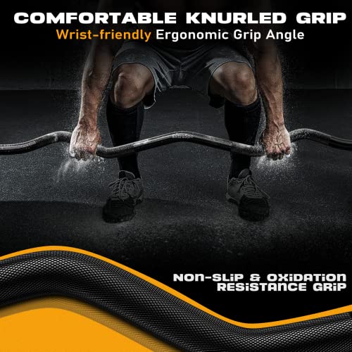 47" EZ Curl Bar Weight Lifting Bar, for Hip Thrusts/Squats/Lunges, 1" Weight Plates Curling Bar for Gym and Home, with Star Collars
