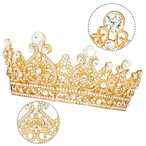 Vofler Crown Gold Tiara for Women Queen-Round Crystal Rhinestone Hair Jewelry Decor Toddler for King Ladies Girls Bridal Bride Princess Quinceanera Birthday Wedding Pageant Halloween Costume Party