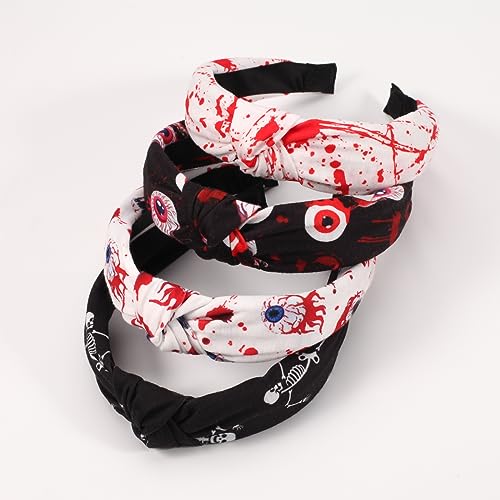 Ardorchid Spooky Headbands for Women Girls Halloween Horror Eyeball Blood Knot Headband Black White Skull Skeleton Ghost Hair Accessories Halloween Decoration