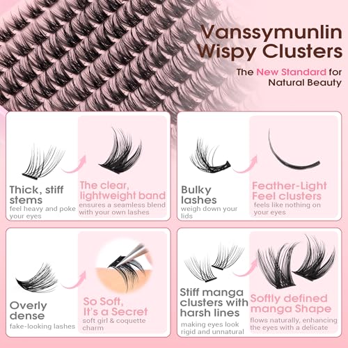 Natural Brown Lash Clusters Kit Wispy Eyelashes Clusters Kit C Curl Cluster Eyelash Extensions 10-16mm Cluster Lashes DIY Eyelash Clusters Waterproof Individual Lashes Extension Kit with Brush